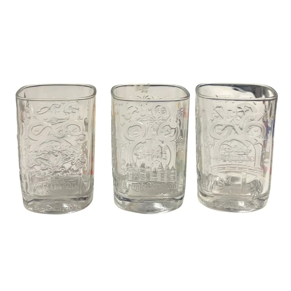 Disney World 2000 Celebration McDonalds Mickey‎ Mouse Glass Mugs Set of 3 Clear